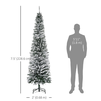 7.5ft Flocked Pencil Christmas Tree, Realistic Tips, Green Pencil Christmas Trees at Gallery Canada