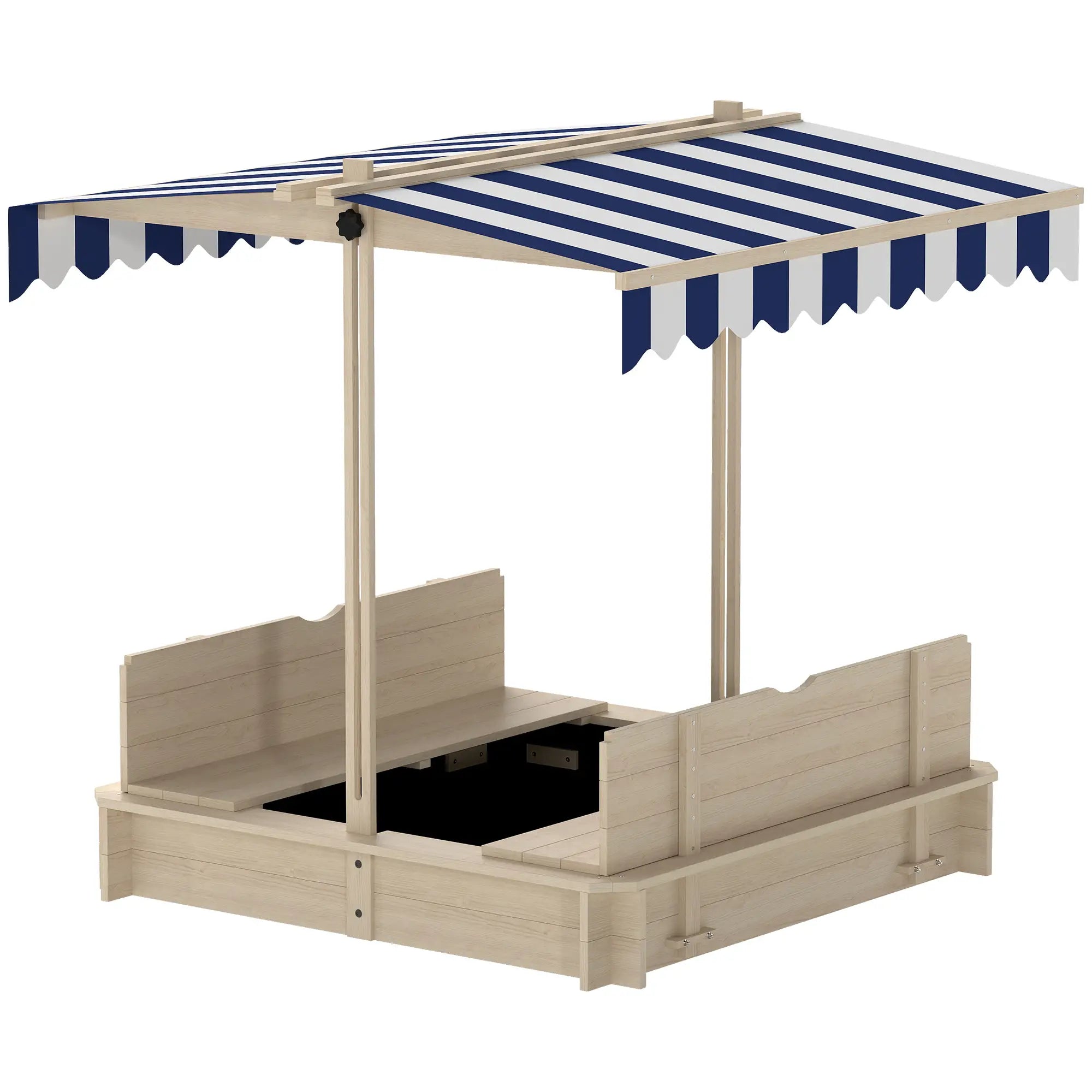 Kids Wooden Sandbox, Outdoor Playset, Adjustable Canopy, Convertible Bench, 3-7 Years Sandboxes & Accessories Natural, Blue and White at Gallery Canada