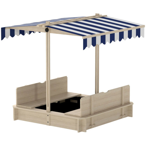 Kids Wooden Sandbox, Outdoor Playset, Adjustable Canopy, Convertible Bench, 3-7 Years
