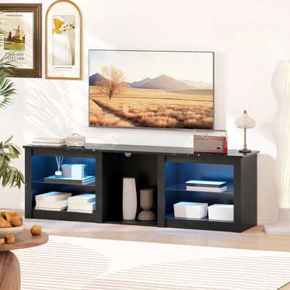 TV Stand With LED Lights, Adjustable Glass Shelves, For 65 Inch TVs, Black TV Stands at Gallery Canada
