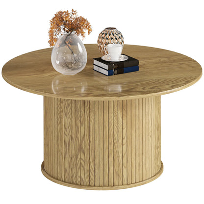 31.5 Inch Round Coffee Table, Nordic Style, Oak Coffee Tables at Gallery Canada