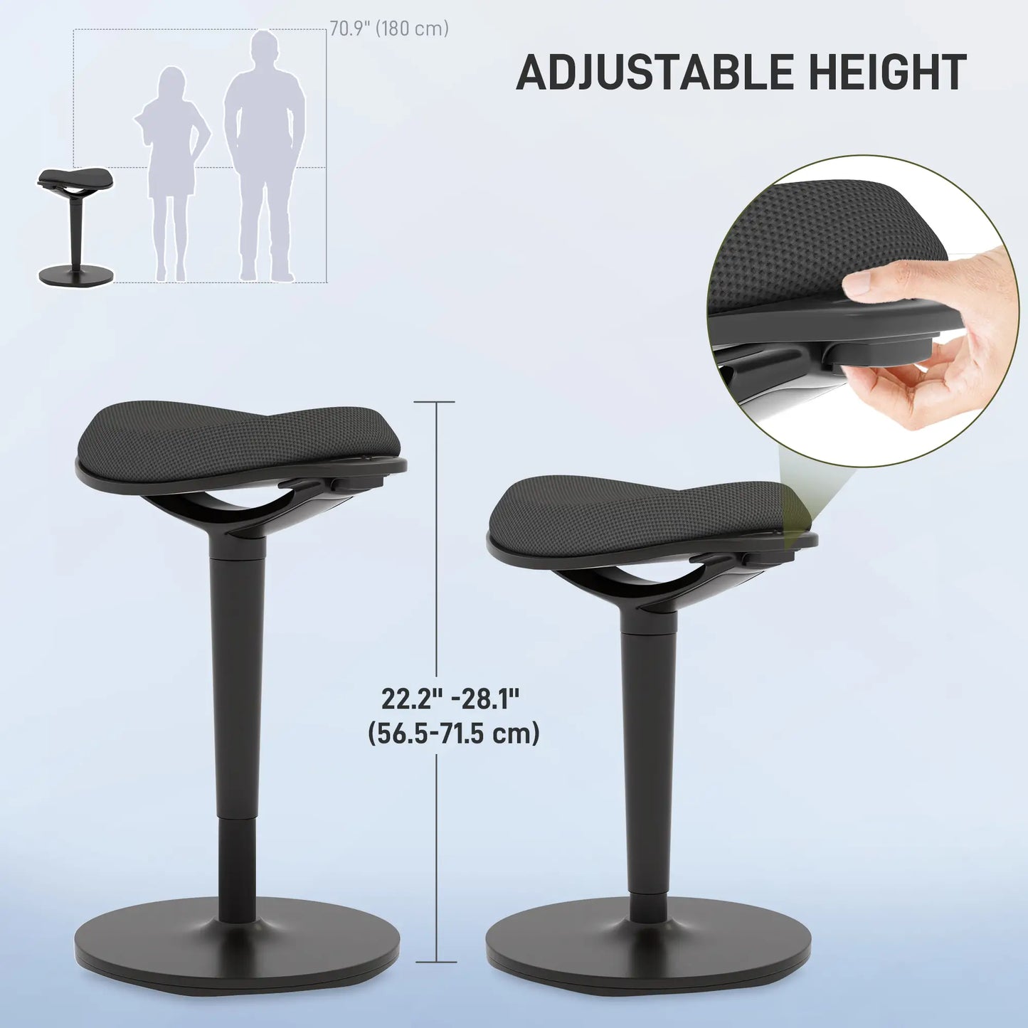 Standing Desk Stool, Ergonomic Wobble Chair, Adjustable Leaning Stool, Black Office Chairs at Gallery Canada