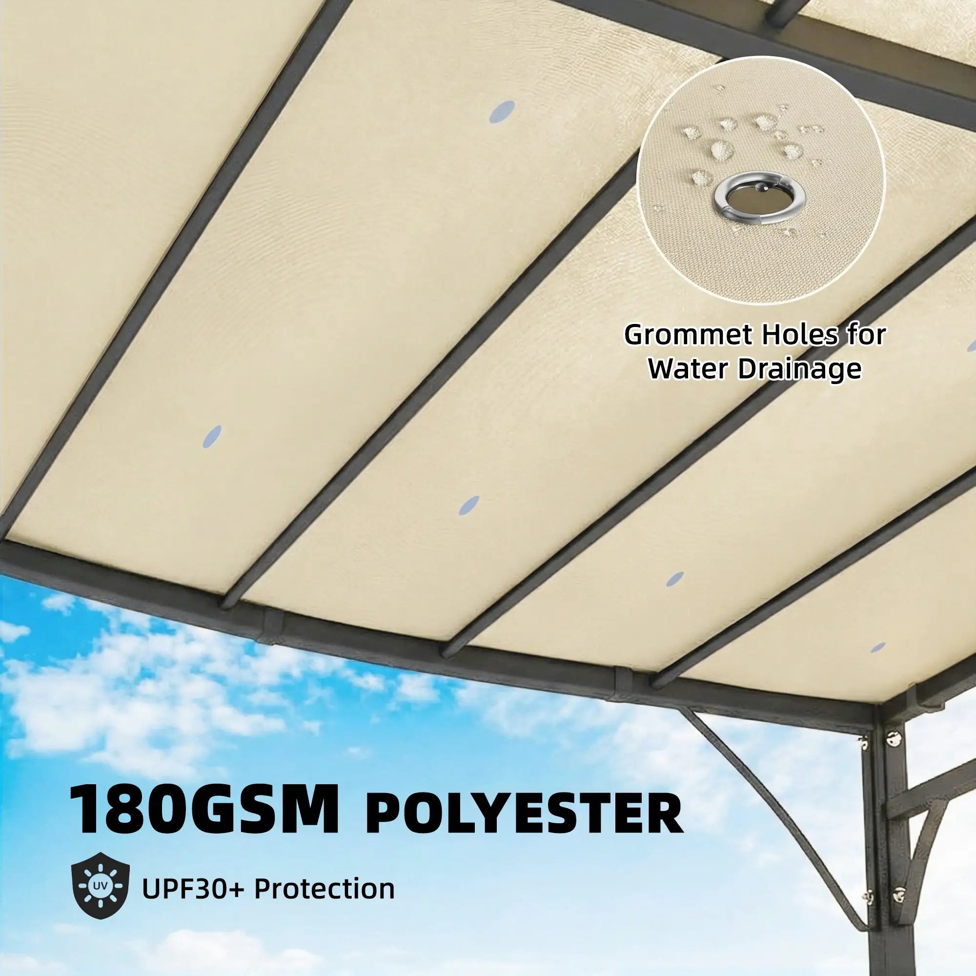 11.5' x 8.2' Outdoor Pergola, Wall Mounted Metal Frame, UPF30+ Garden Gazebo Pergolas at Gallery Canada