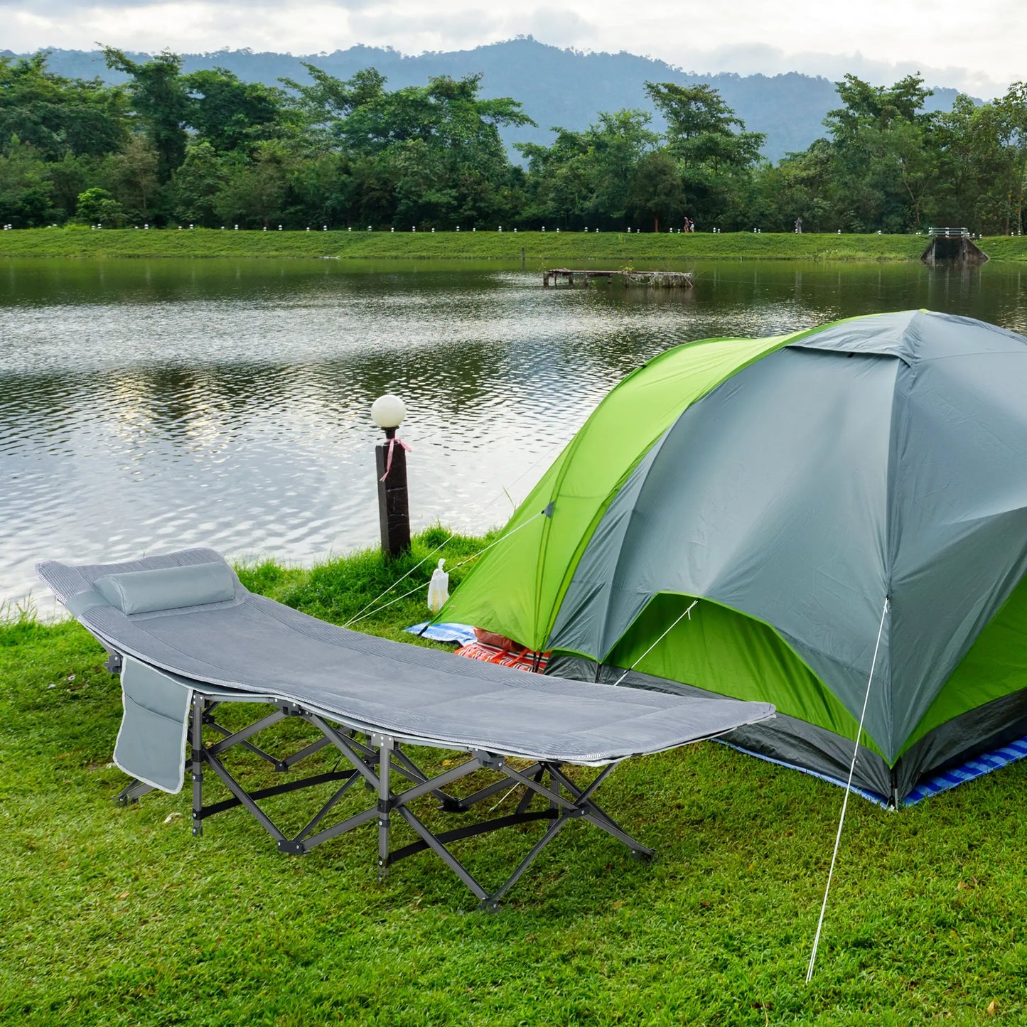 Folding Camping Cot With Mattress, Double Layer Oxford, Heavy Duty, Dark Grey Camping Cots at Gallery Canada