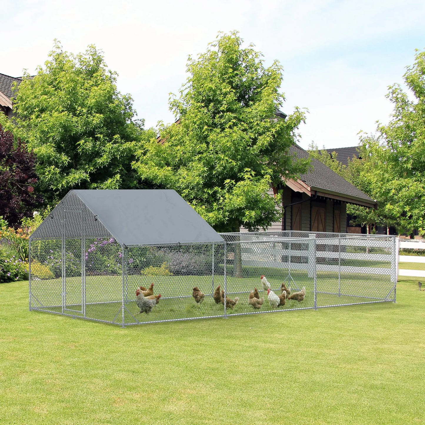 19.7' x 9.8' Metal Chicken Run, Waterproof Anti-UV Cover Chicken Coops at Gallery Canada