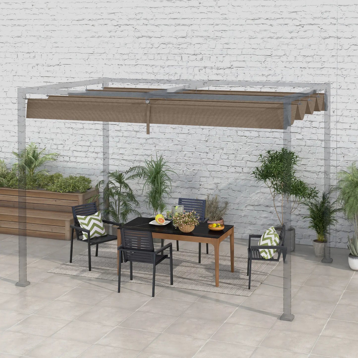 Retractable Pergola Canopy, 10' x 7' Sun Shade Cover, UV30+, Coffee Gazebo Canopy Replacement at Gallery Canada