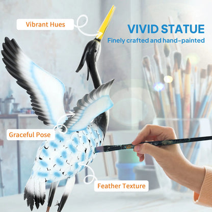 Flying Crane Garden Statue, 42.5" Steel Lawn Ornament, Mixed Colour Garden Decor at Gallery Canada