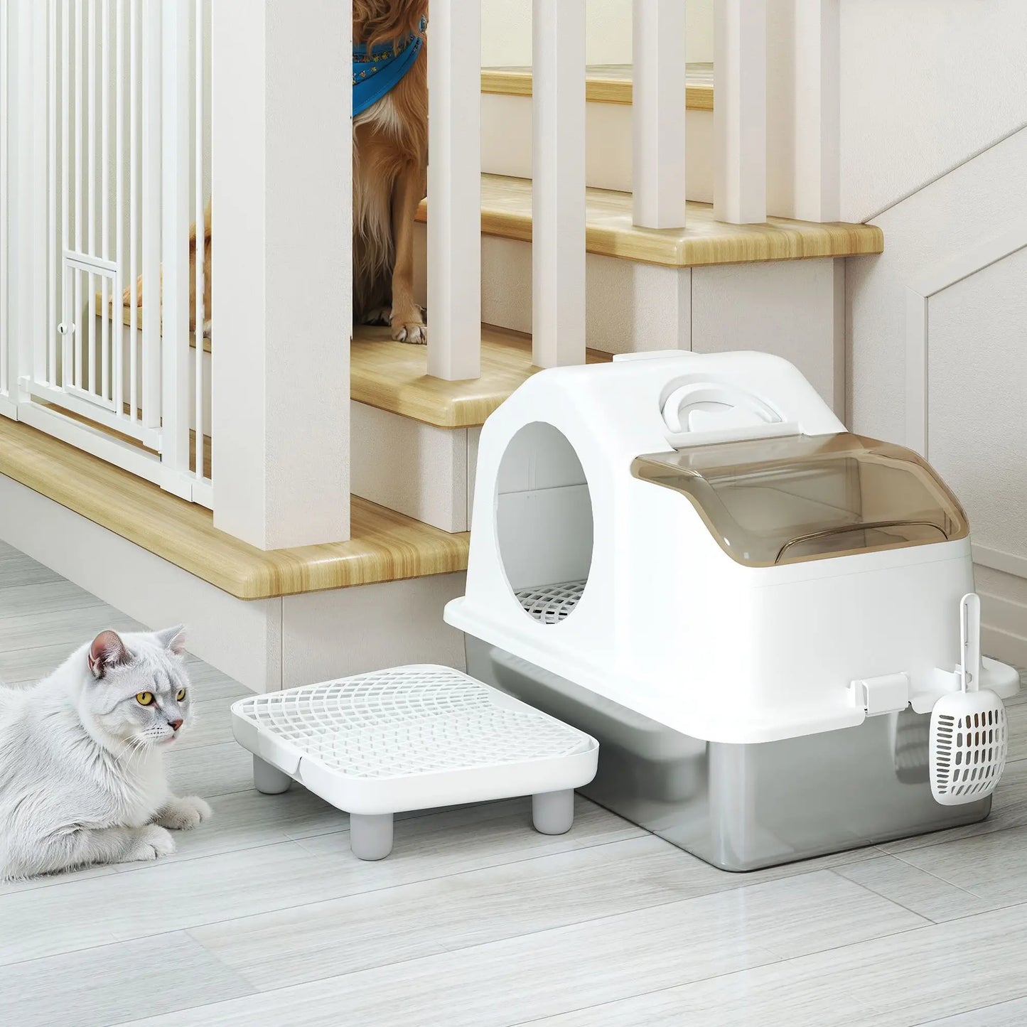 Extra Large Stainless Steel Cat Litter Box, High Sided, Removable Lid Cat Litter Box Enclosures at Gallery Canada