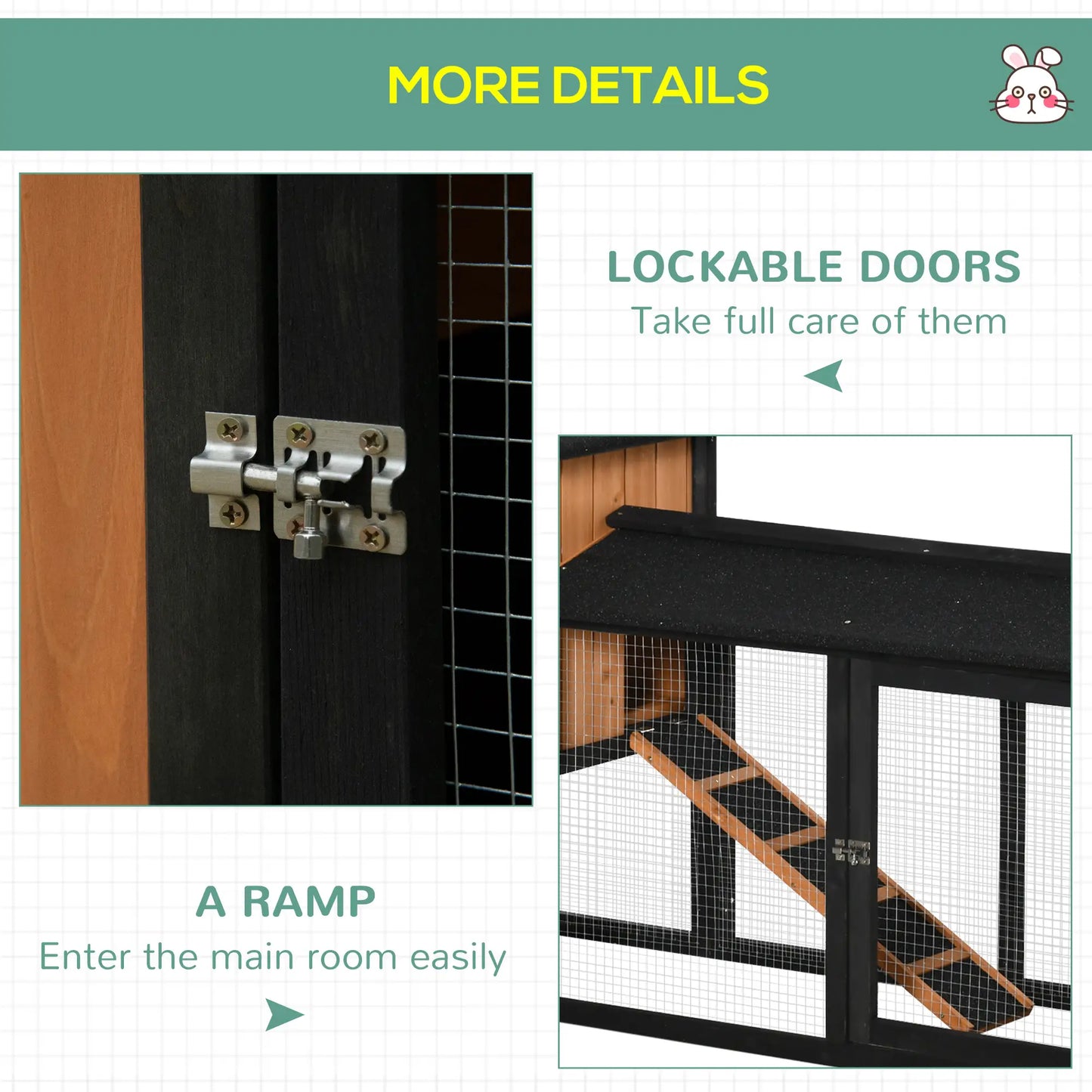 Wooden Rabbit Hutch, 69", with Run Box, Slide-out Tray, Ramp, Black Rabbit Hutch at Gallery Canada