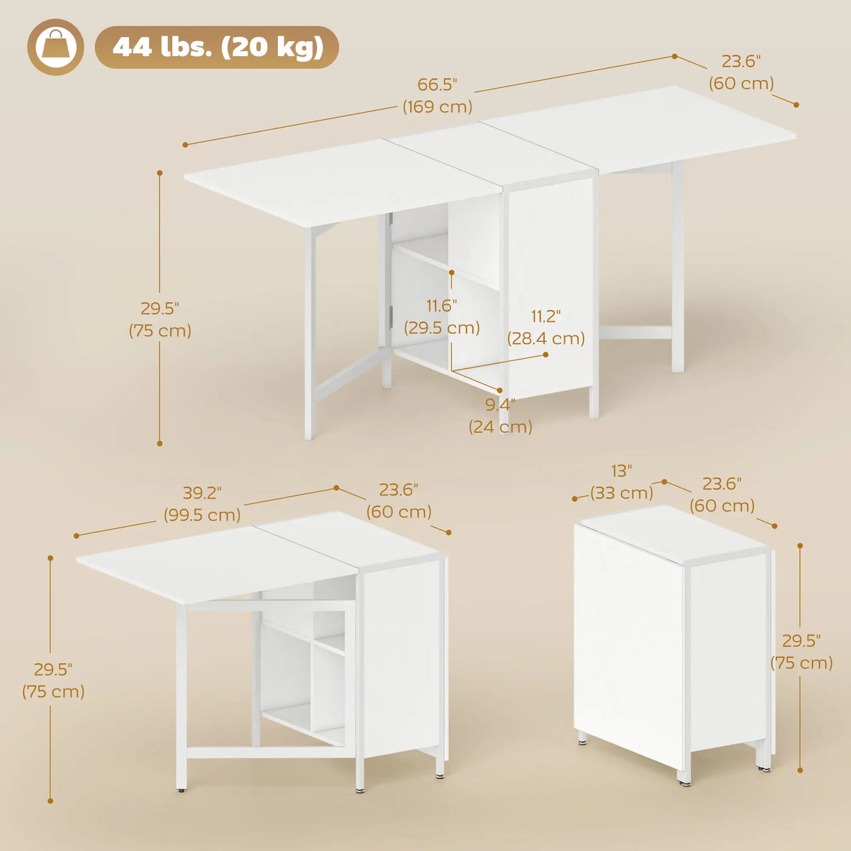 Foldable Drop Leaf Table With Hideaway Shelves, Brown Dining Tables at Gallery Canada