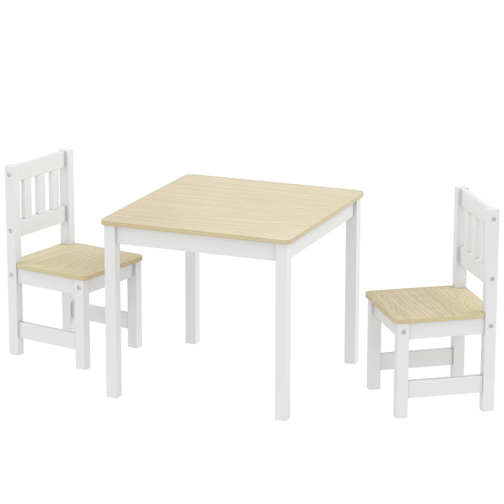 Ensemble de Table et Chaises pour Enfants, Table pour Tout-Petits et Ensemble de 2 Chaises, Naturel