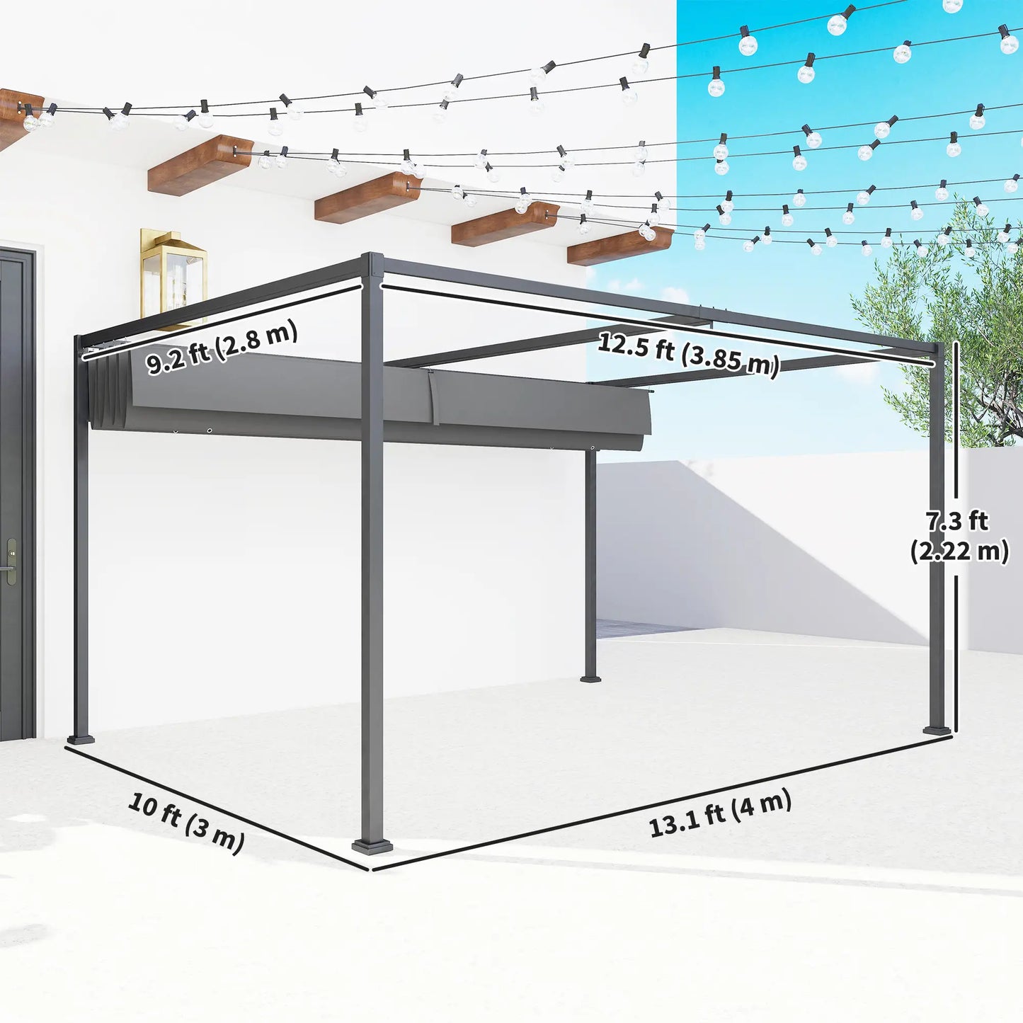 13' x 10' Patio Pergola, Retractable Canopy, Dark Grey Pergolas at Gallery Canada