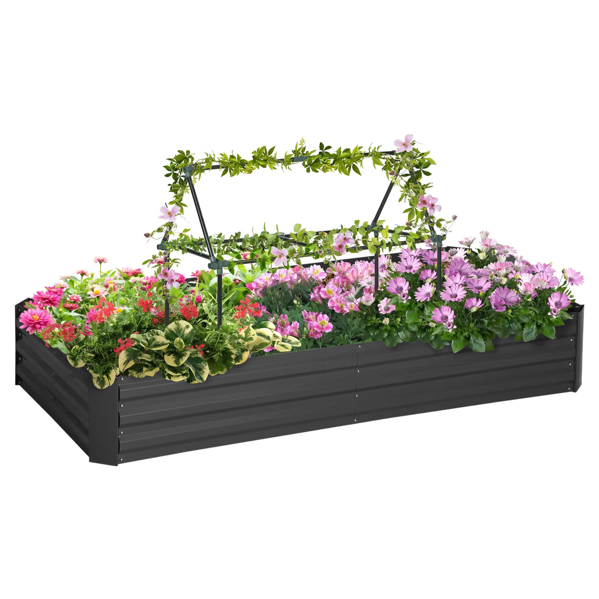 6' x 3' x 1' Raised Garden Bed, 2 Trellis Tomato Cages, Steel Frame, Black Raised Garden Beds Black at Gallery Canada