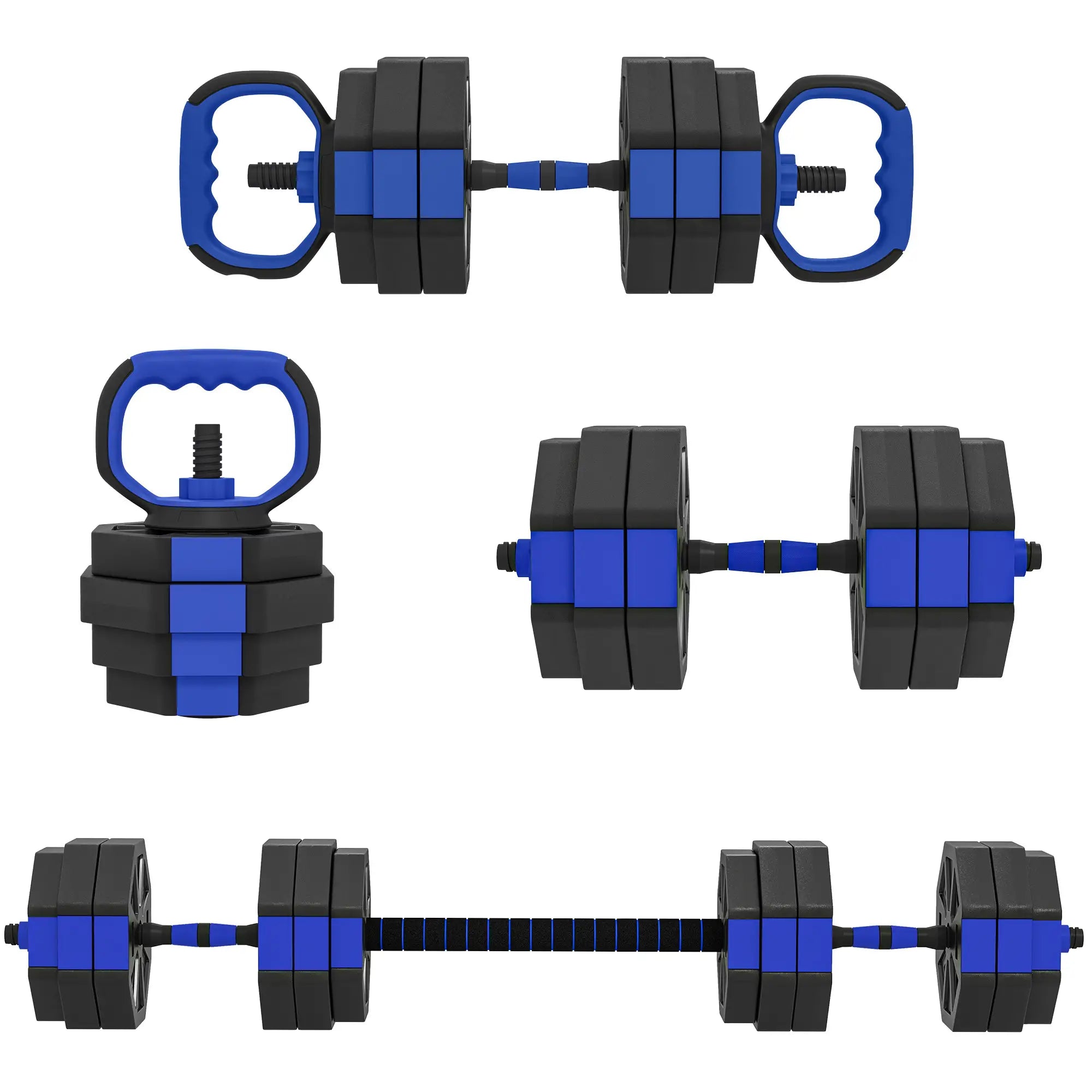 4-in-1 Adjustable Dumbbell Set, Kettlebell, Barbell, Dumbbell, 66lbs, Blue Dumbbells & Barbells Blue at Gallery Canada
