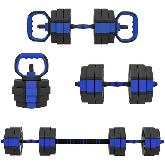 4-in-1 Adjustable Dumbbell Set, Kettlebell, Barbell, Dumbbell, 66lbs, Blue Dumbbells & Barbells Blue at Gallery Canada