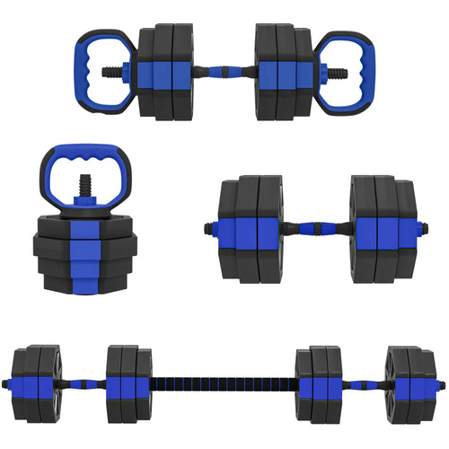 4-in-1 Adjustable Dumbbell Set, Kettlebell, Barbell, Dumbbell, 66lbs, Blue