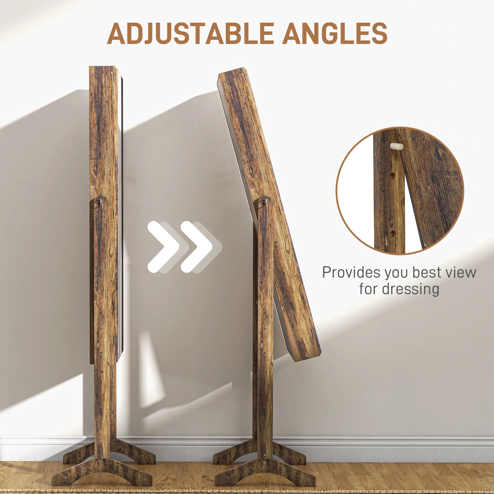 Lockable Mirror Jewelry Cabinet, Full-Length, 3 Adjustable Angles, Rustic Brown Jewelry Armoire & Jewellery Mirror Cabinets at Gallery Canada