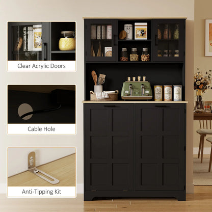 Kitchen Pantry Cabinet, 7 Gallon Trash Can, Adjustable Shelves, Acrylic Doors, Black Kitchen Pantry Cabinets at Gallery Canada