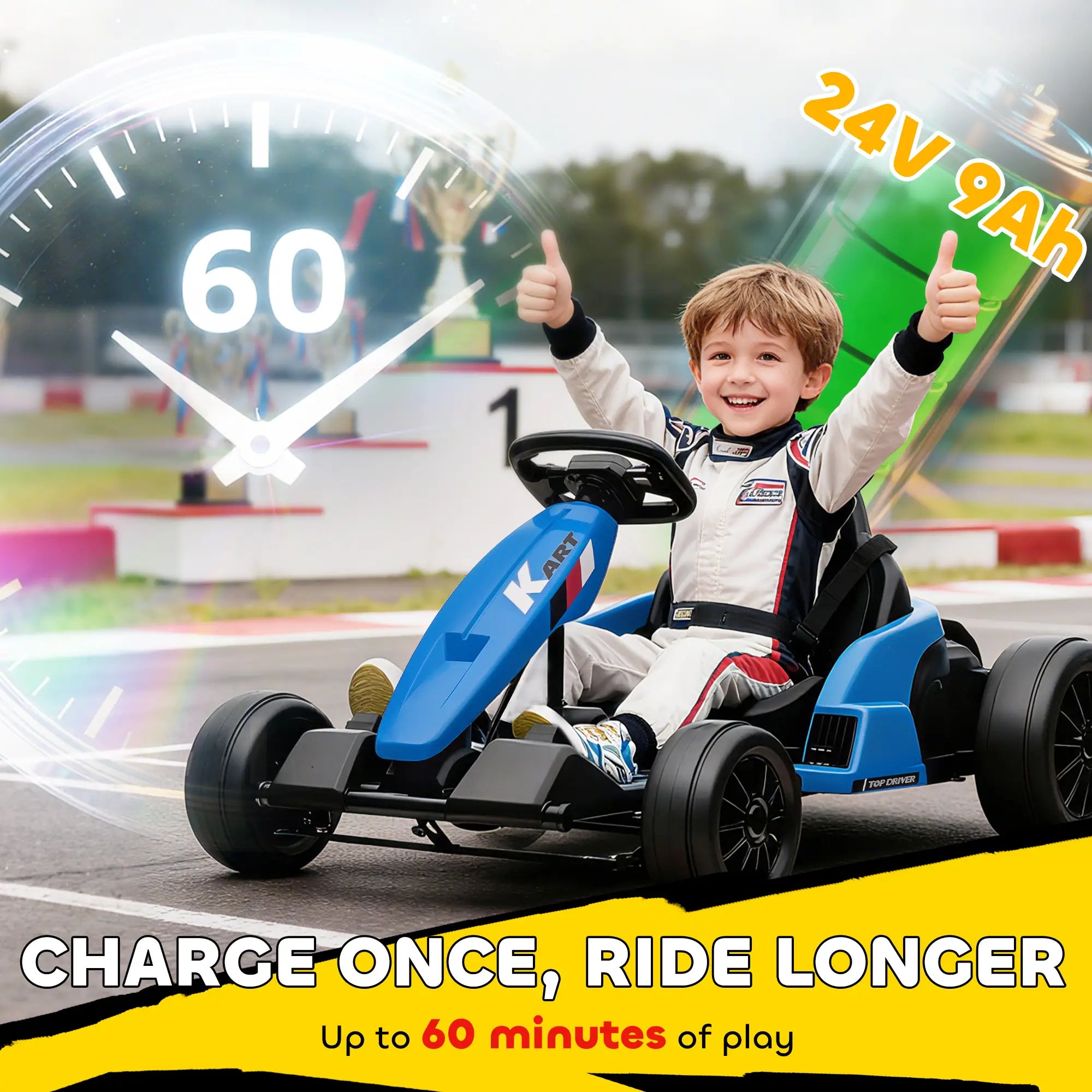 24V Electric Go Kart, Dual 150W Motors, Adjustable Seat, 11.2MPH, Blue Electric Ride-On Toys at Gallery Canada
