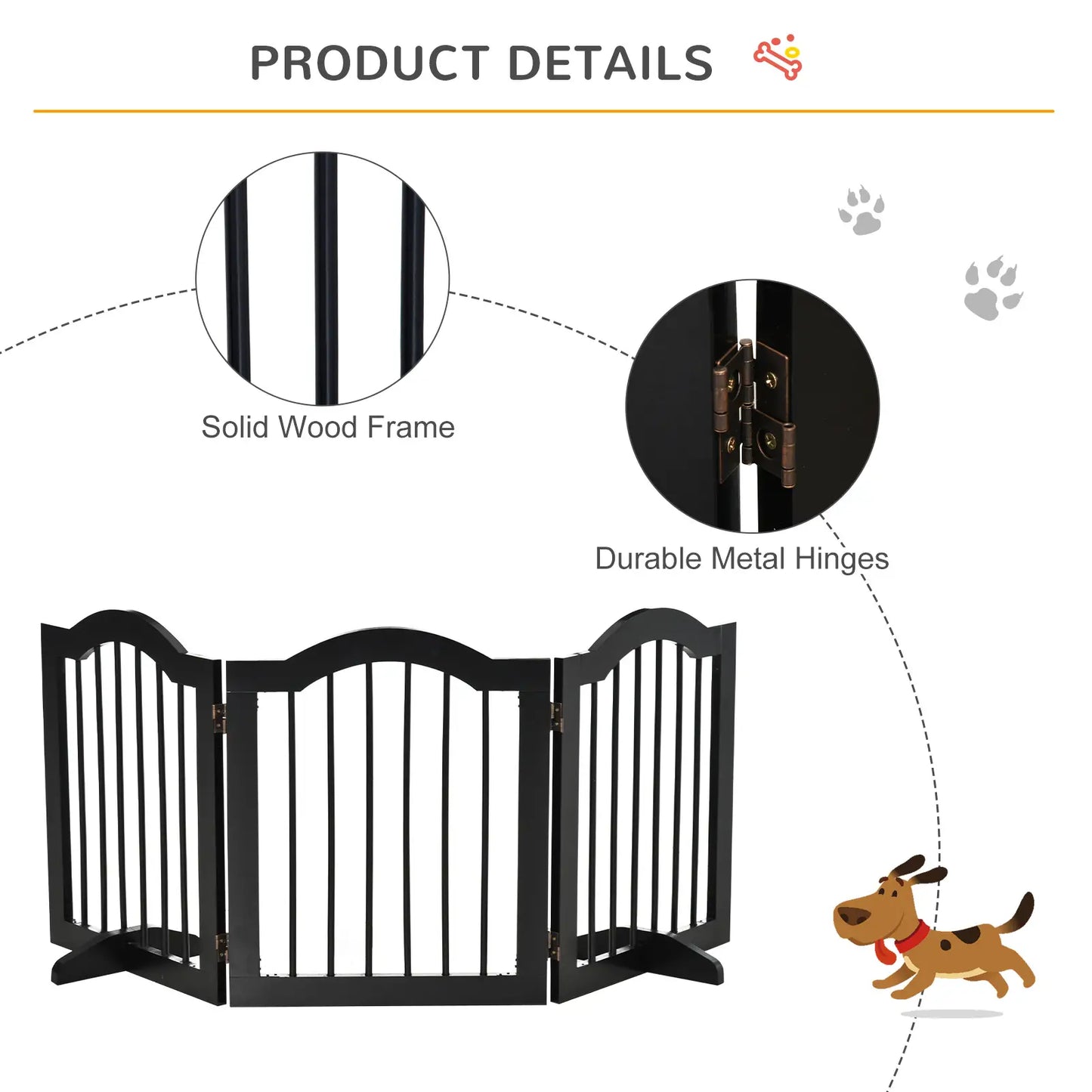 24"H Foldable Dog Gate, 3 Panels, Freestanding Pet Barrier, Black Houses, Kennels & Pens at Gallery Canada