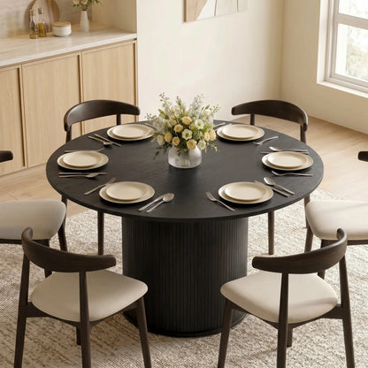 47 Inch Round Dining Table For 5, Fluted Pedestal Base, Black Dining Tables at Gallery Canada