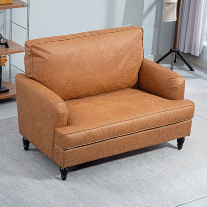 Modern Accent Chair, Microfiber Cloth Armchair with Turned Legs and Wide Seat, Comfy Chair for Living Room, Brown Accent Chairs at Gallery Canada