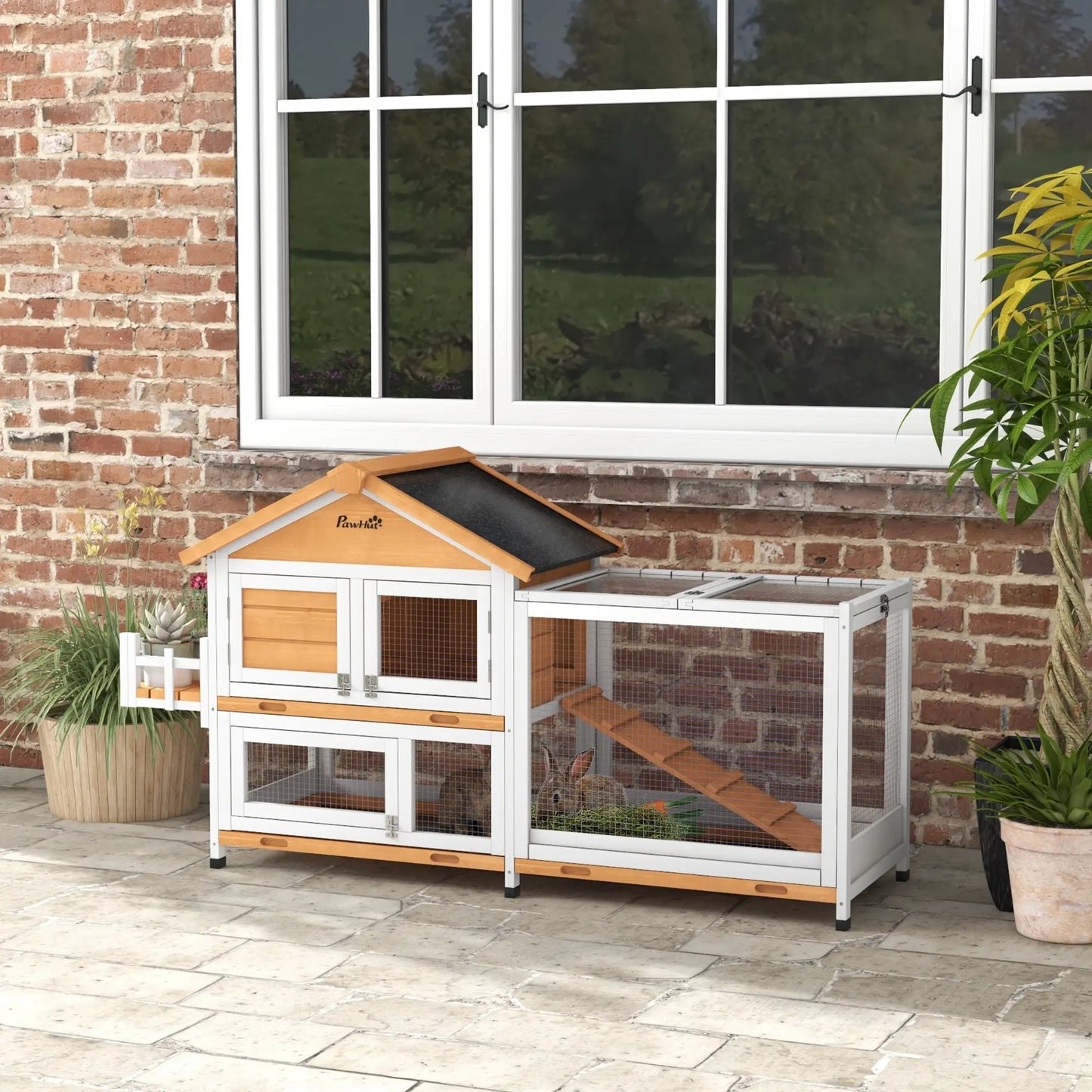 65" Wooden Rabbit Hutch, Pet Playpen, Openable Roof, Storage Box, Yellow Rabbit Hutch at Gallery Canada