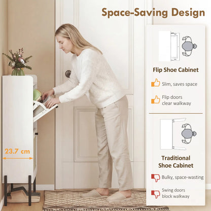 Shoe Cabinet, 2 Flip Drawers, Narrow Boho, White Shoe Storage Cabinets & Racks at Gallery Canada