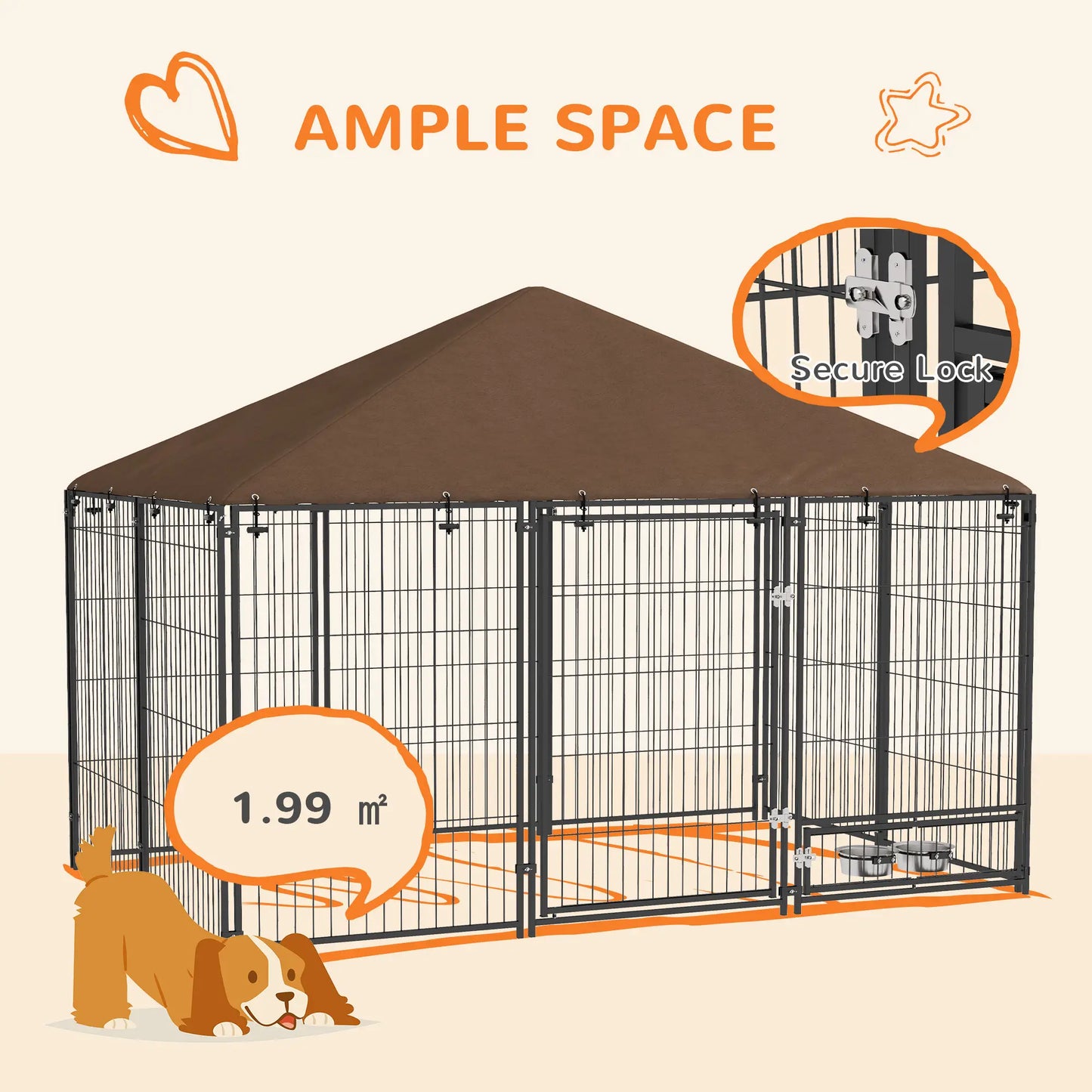 6.9' x 4.6' x 5' Outdoor Dog Kennel, Canopy, Rotating Bowls, Coffee Houses, Kennels & Pens at Gallery Canada