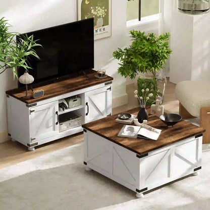 TV Stand And Coffee Table Set, 50" TV Console, Distressed White, White TV Stands at Gallery Canada