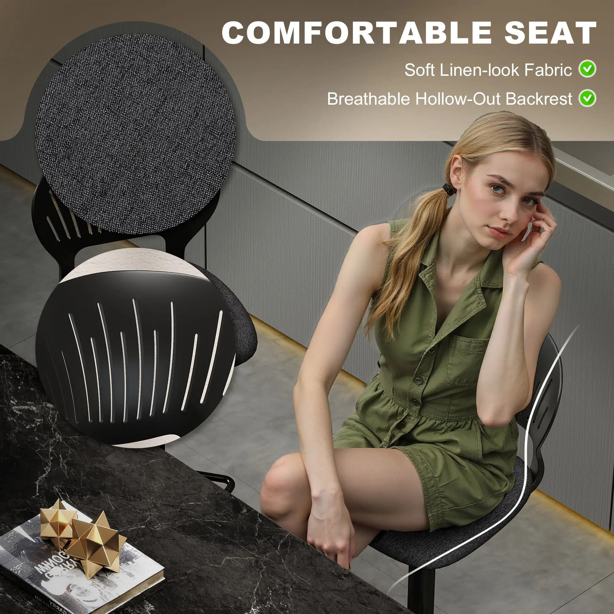 Modern Swivel Bar Stools, Set of 2, Counter Height, Black Bar Stools at Gallery Canada