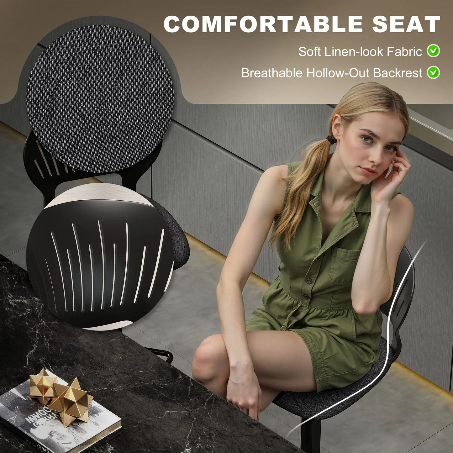 Modern Swivel Bar Stools, Set of 2, Counter Height, Black Bar Stools at Gallery Canada