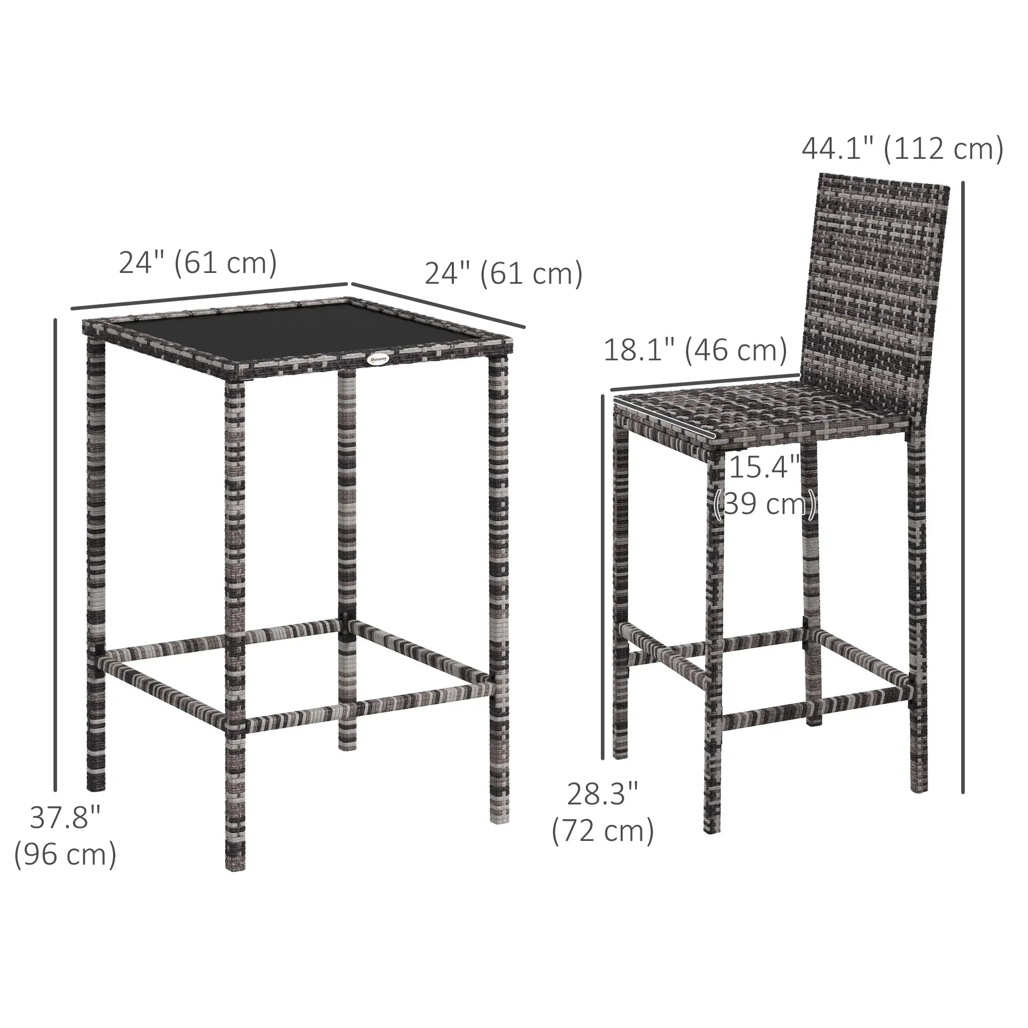 3 Piece Patio Bar Set, Wicker Rattan, Barstool and Table, Grey Bistro Sets at Gallery Canada