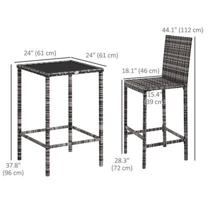 3 Piece Patio Bar Set, Wicker Rattan, Barstool and Table, Grey Bistro Sets at Gallery Canada