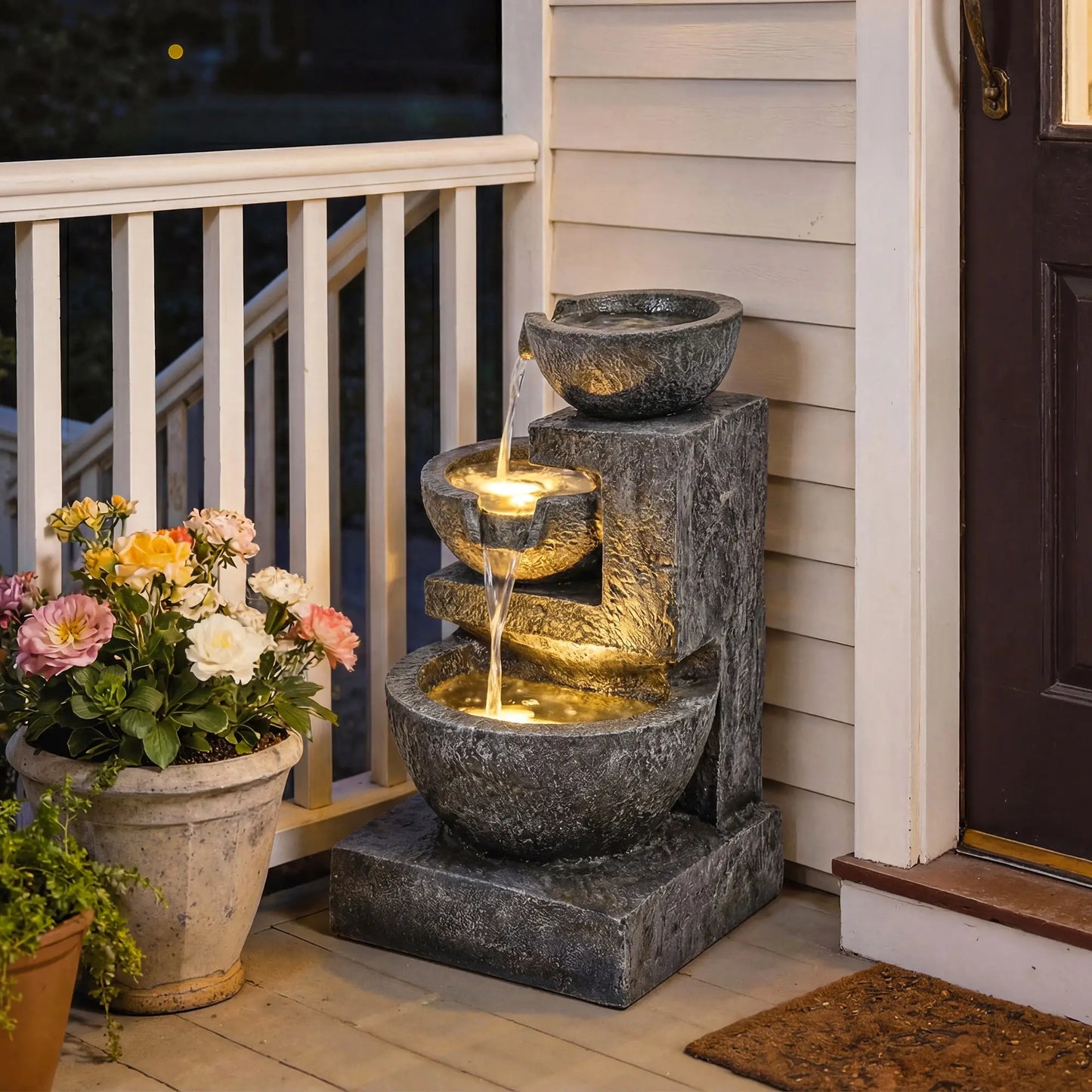 3-Tier Outdoor Water Fountain, Garden Waterfall With LED Lights, Pump Water Fountains at Gallery Canada
