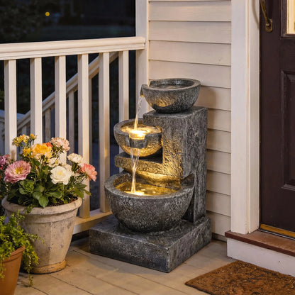 3-Tier Outdoor Water Fountain, Garden Waterfall With LED Lights, Pump Water Fountains at Gallery Canada