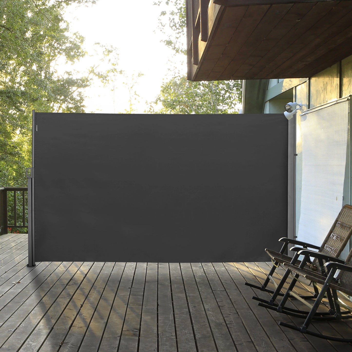 118" x 71" Outdoor Folding Privacy Screen, Retractable Side Awning, UV Wind Resistant, Grey Side Awnings at Gallery Canada
