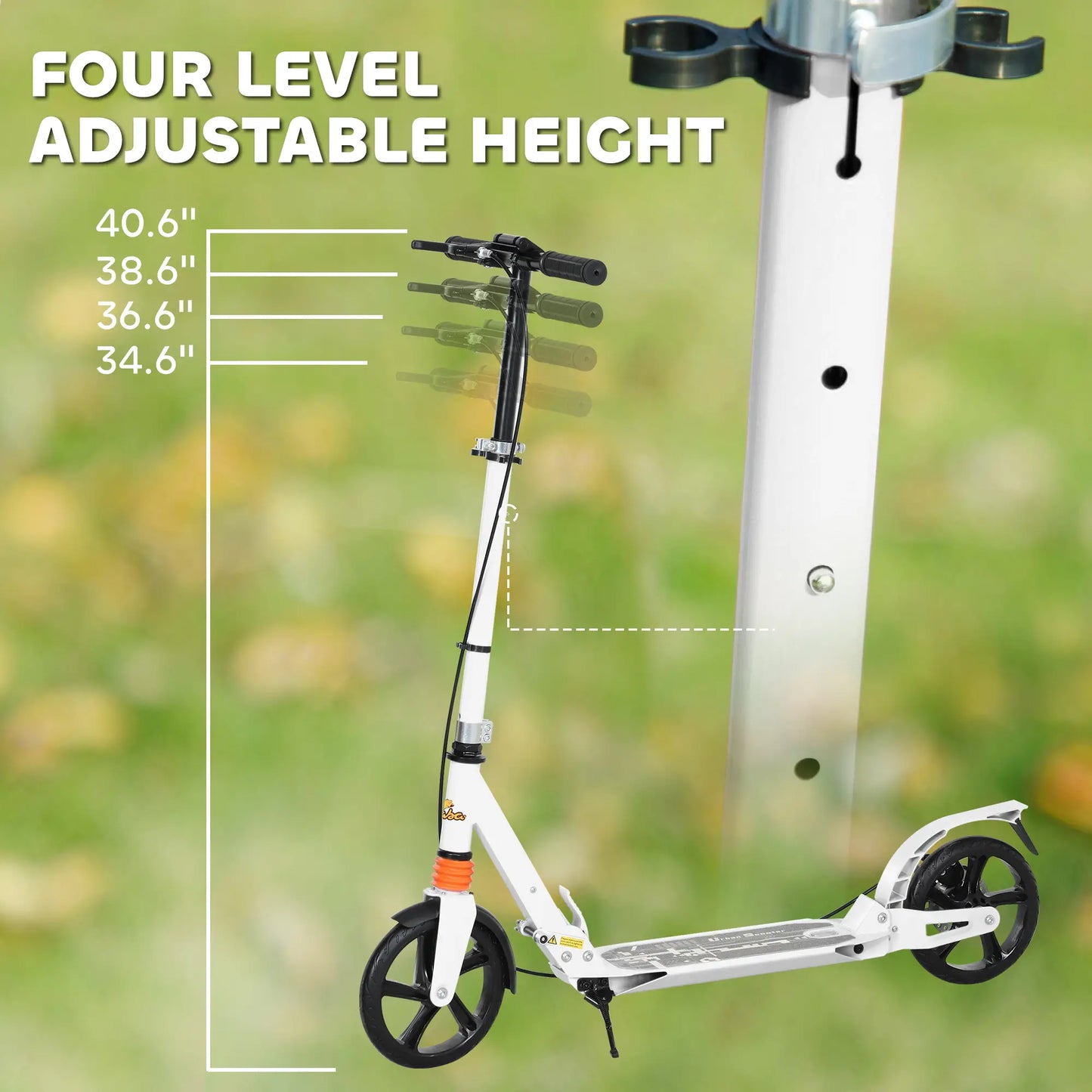 Foldable Kids Scooter, 4 Adjustable Heights, Double Brakes, Shock Absorption, Ages 6-12, White Scooters at Gallery Canada