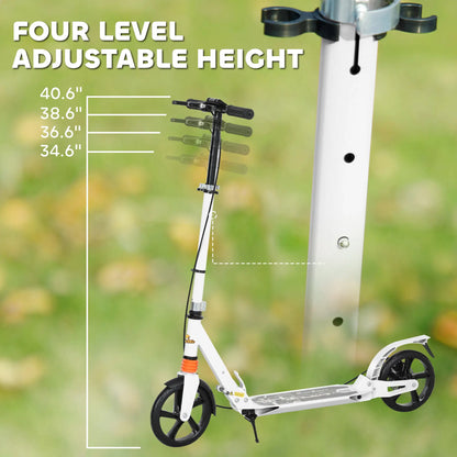 Foldable Kids Scooter, 4 Adjustable Heights, Double Brakes, Shock Absorption, Ages 6-12, White Scooters at Gallery Canada
