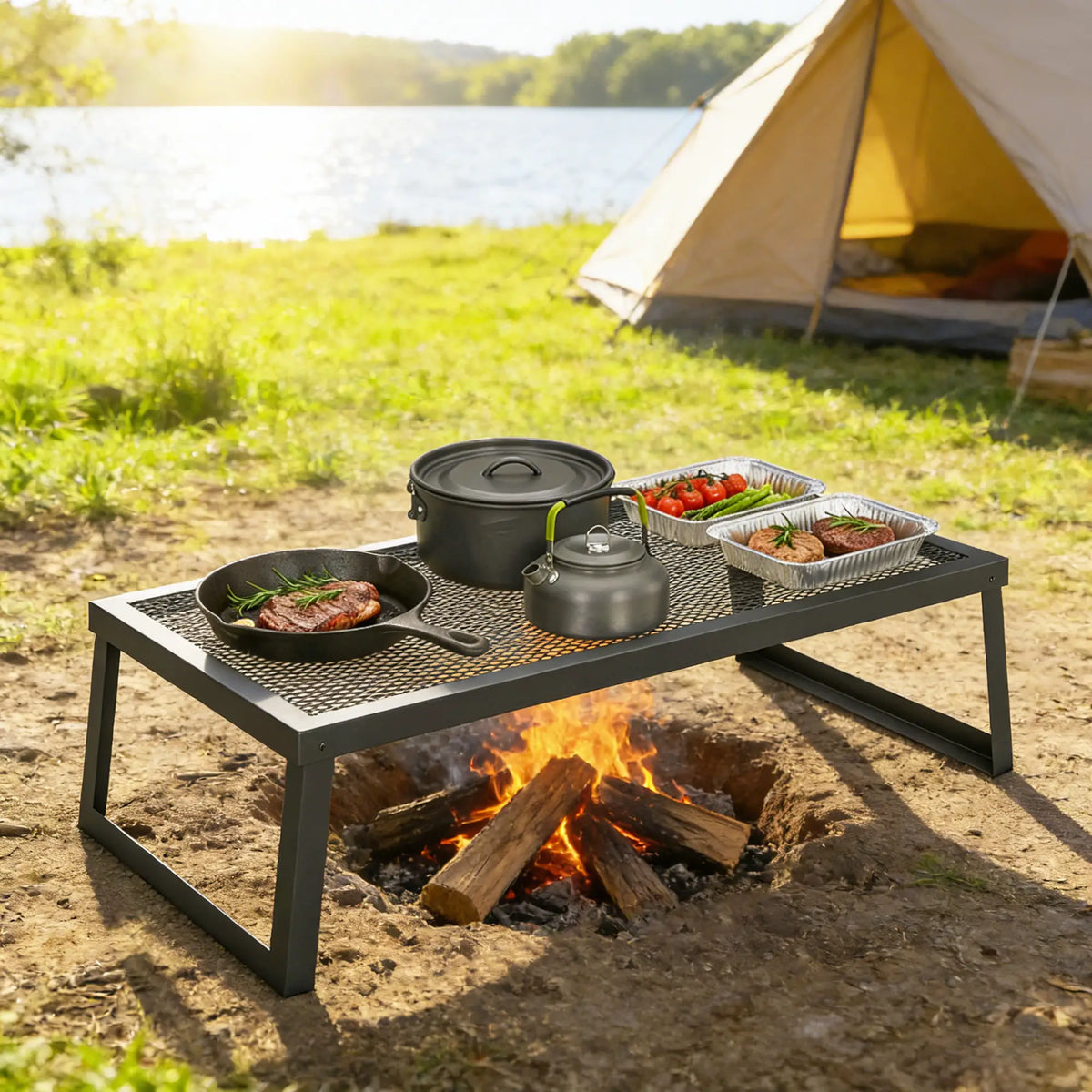 36" x 18" Folding Campfire Grill, Heavy Duty Carbon Steel Grate, Black Charcoal BBQ Grils at Gallery Canada