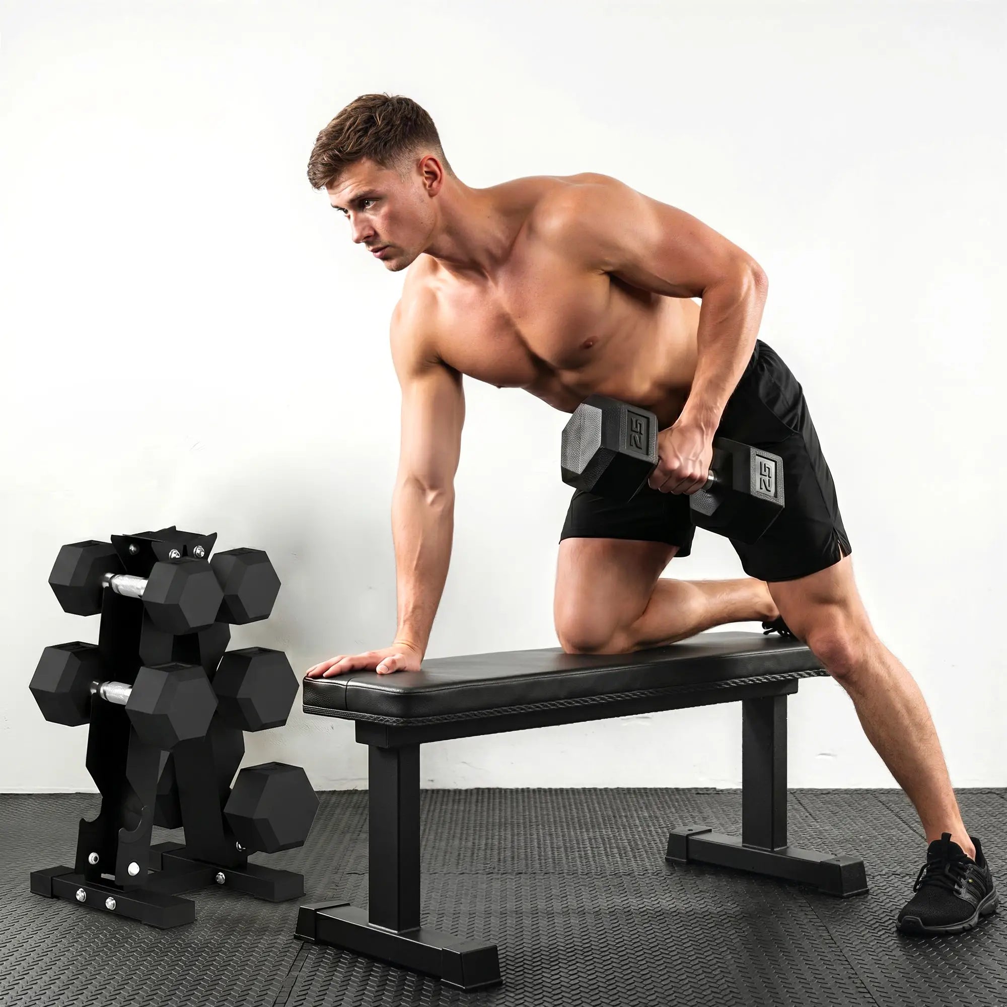 120Lbs Rubber Coated Hex Dumbbell Set With Vertical Rack, Rubber Dumbbells & Barbells at Gallery Canada