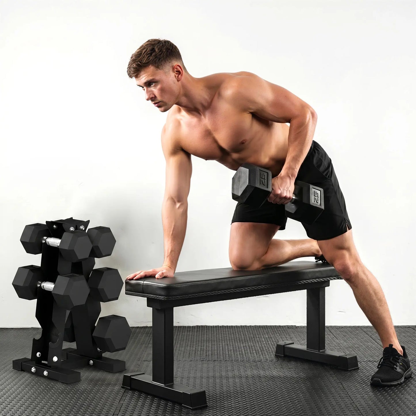 120Lbs Rubber Coated Hex Dumbbell Set With Vertical Rack, Rubber Dumbbells & Barbells at Gallery Canada