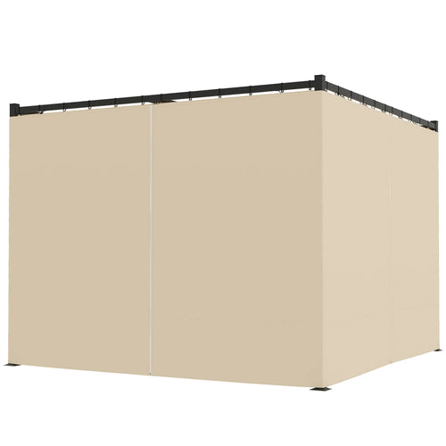 10' x 10' Retractable Pergola, Garden Gazebo with Curtains, Beige
