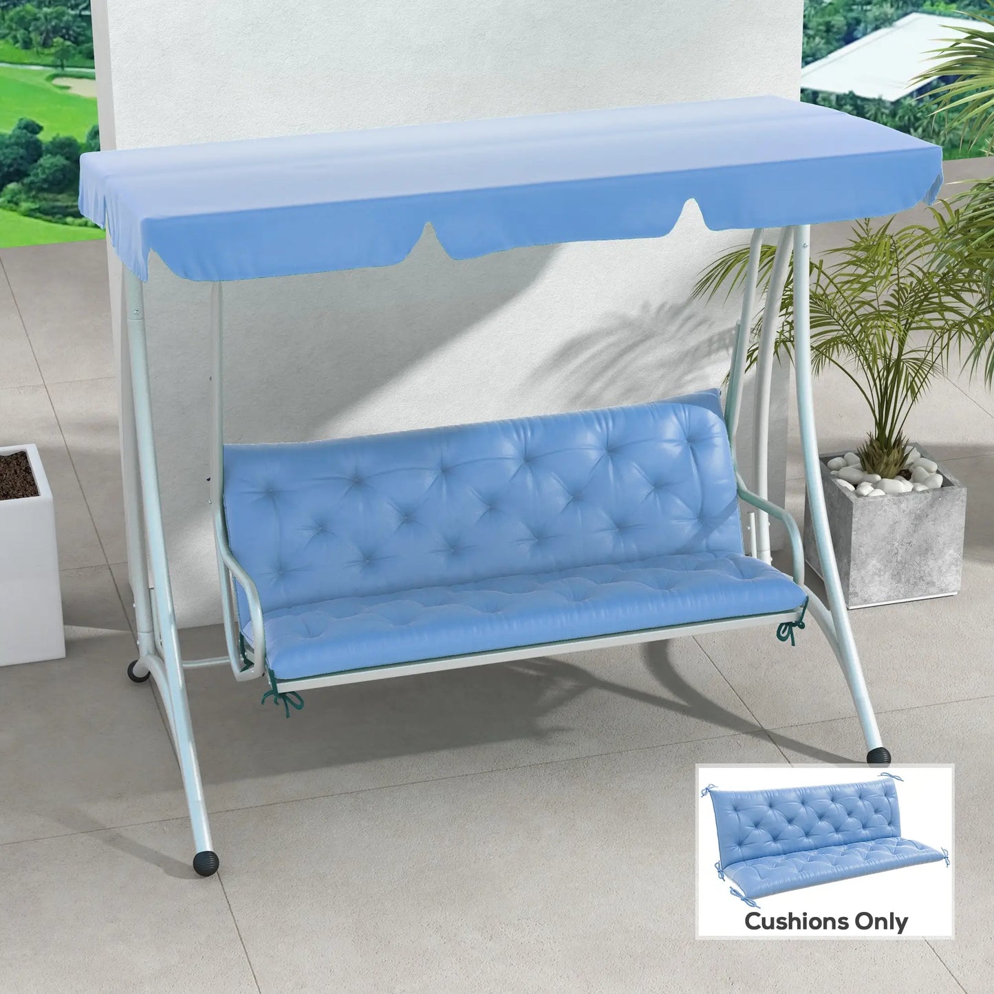 3-Seater Outdoor Bench Swing Cushions, Patio Garden, Light Blue Patio Chair Cushions at Gallery Canada