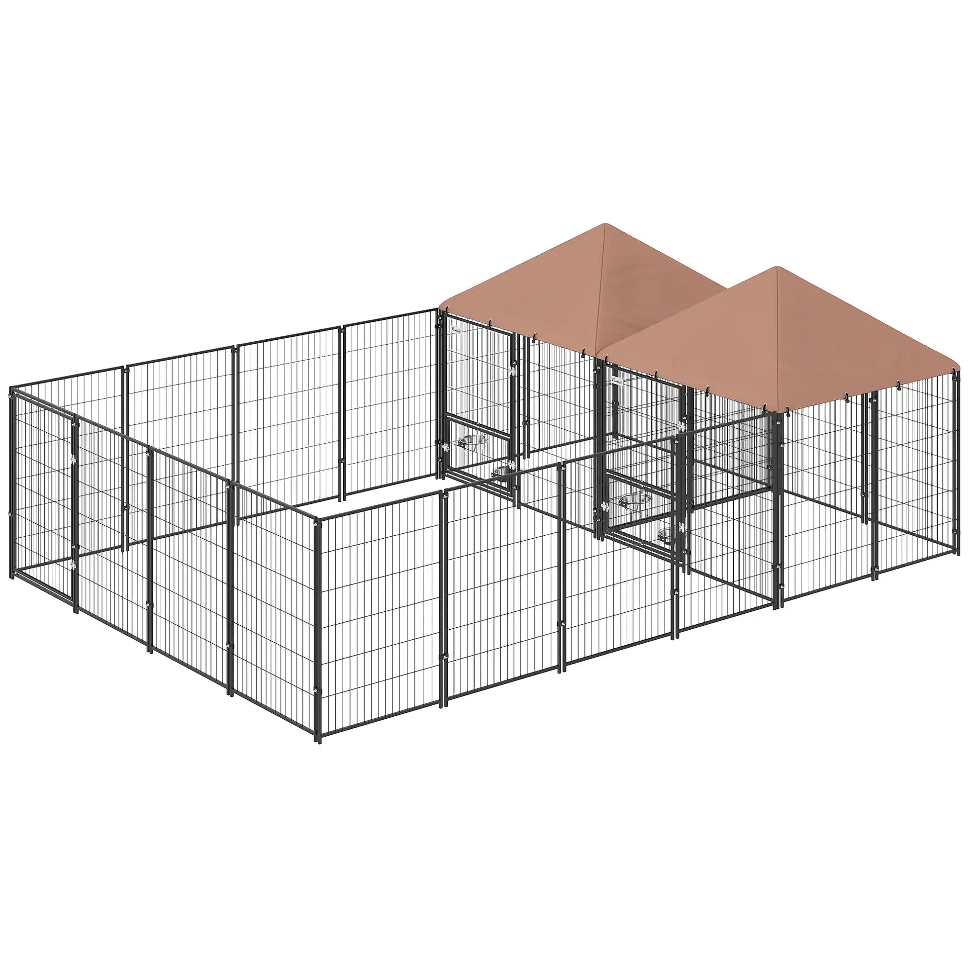 Large Outdoor Dog Kennel, 2 Rooms, Rotating Bowls, 13.5' x 9.4' x 5.1' Houses, Kennels & Pens Coffee at Gallery Canada
