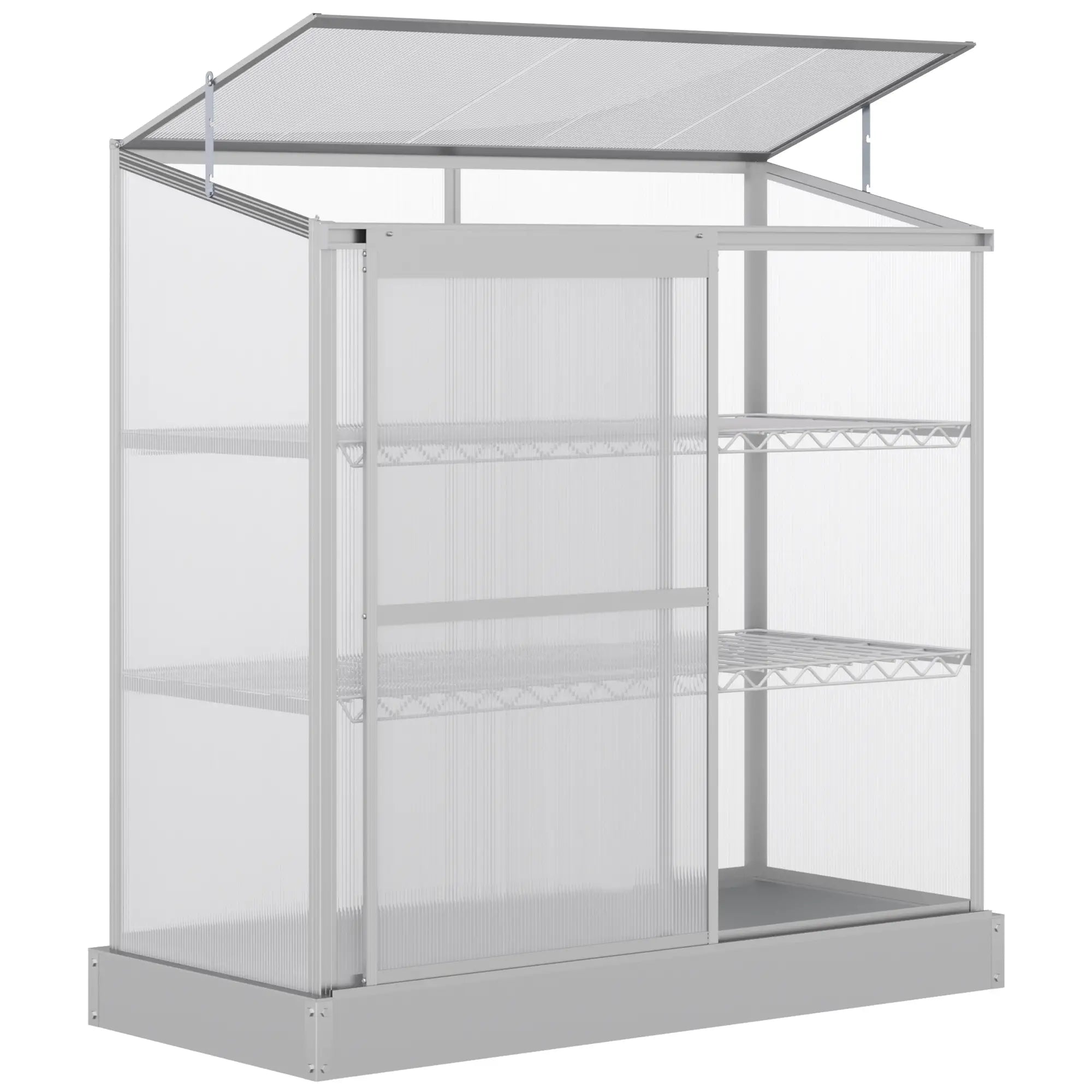 Aluminum Cold Frame Greenhouse, Openable Top, 2 Shelves, Indoor Outdoor Greenhouses Silver at Gallery Canada