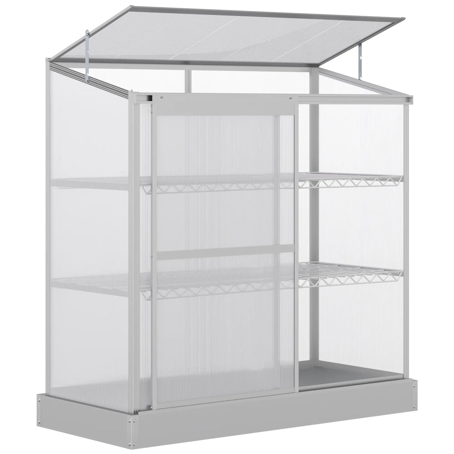 Aluminum Cold Frame Greenhouse, Openable Top, 2 Shelves, Indoor Outdoor Greenhouses Silver at Gallery Canada