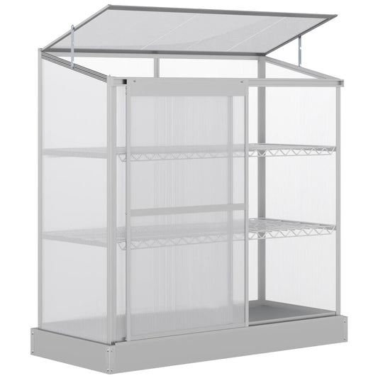 Aluminum Cold Frame Greenhouse, Openable Top, 2 Shelves, Indoor Outdoor Greenhouses Silver at Gallery Canada