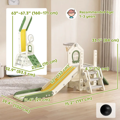 Foldable 4 in 1 Toddler Slide with Climber, Basketball Hoop, Storage Space and Basketball for Ages 1-3 Years, Cream Gym Sets & Swings at Gallery Canada