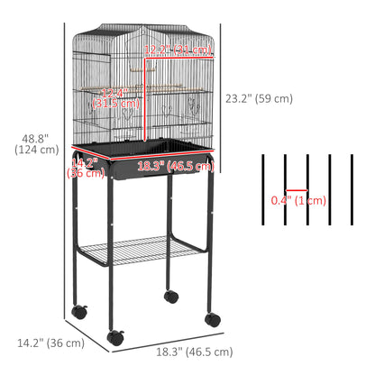 49" Rolling Bird Cage, Cockatoo House, Play Top, Storage Shelf, Wheels, Black Bird Cages at Gallery Canada